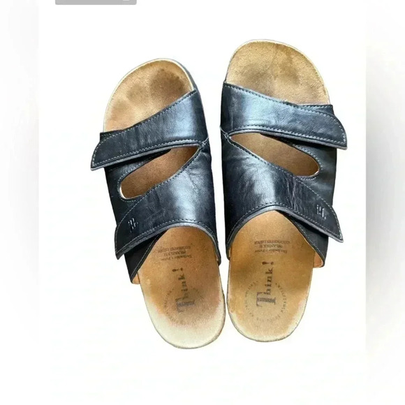 Think! Mizzi 2 Strap (adjustable velcro) Black Sandals Size 9.5 -EU 40 - Picture 1 of 11